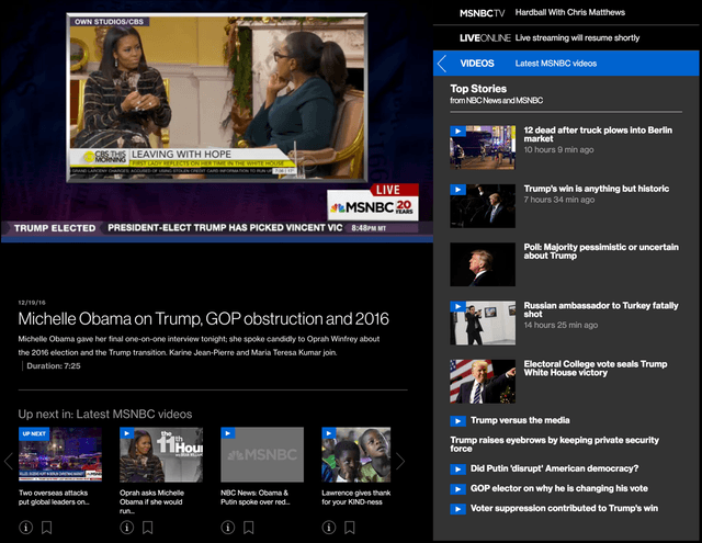 MSNBC interface