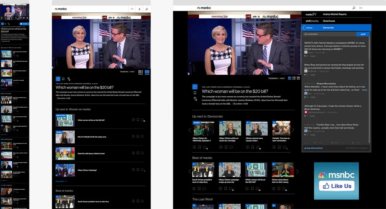 MSNBC video platform interface mockup