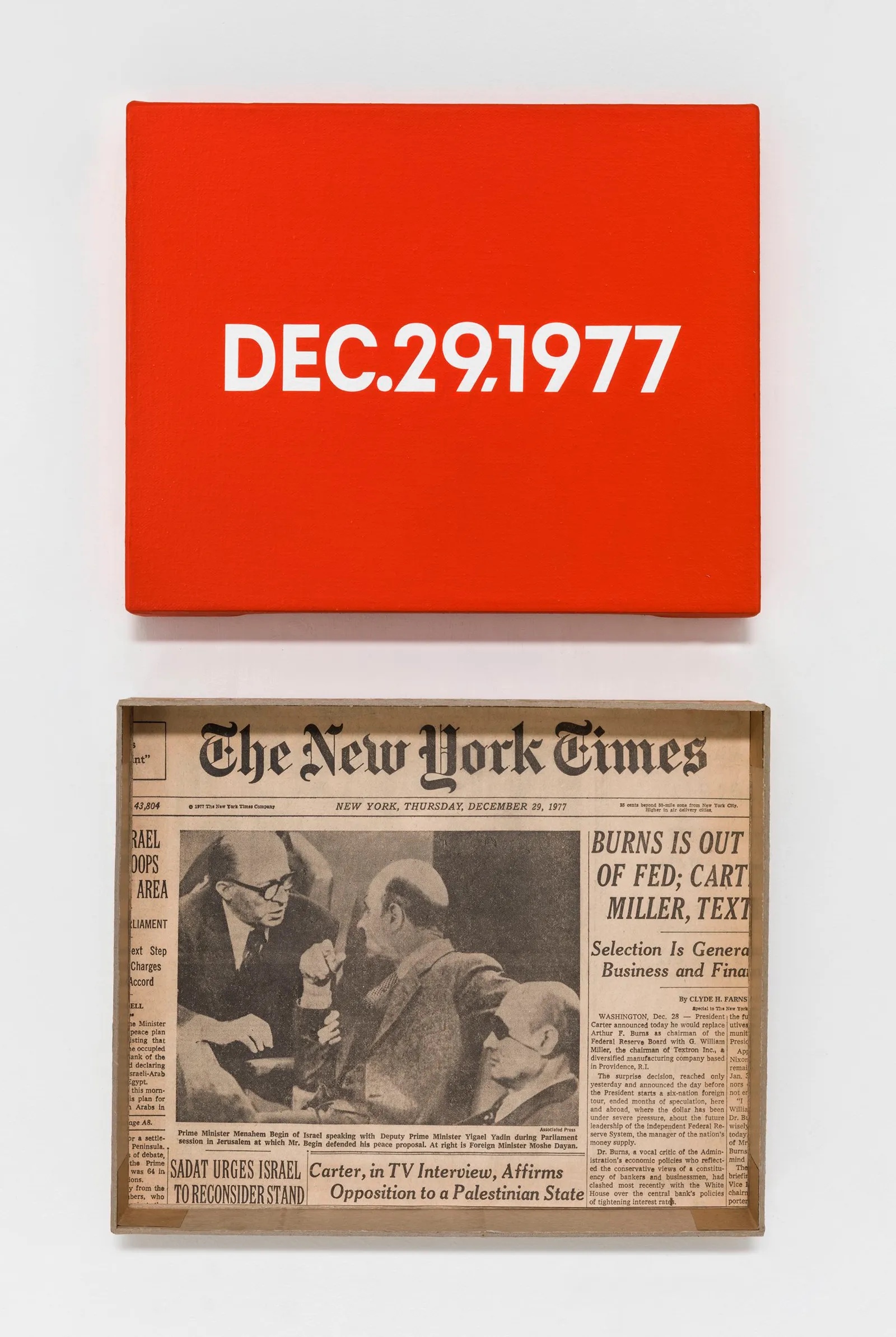 On Kawara, DEC. 29, 1977, “Thursday,” from the Today series, 1966–2013. Acrylic on canvas, 20.3 × 25.4 cm. Solomon R. Guggenheim Museum, New York. © One Million Years Foundation.